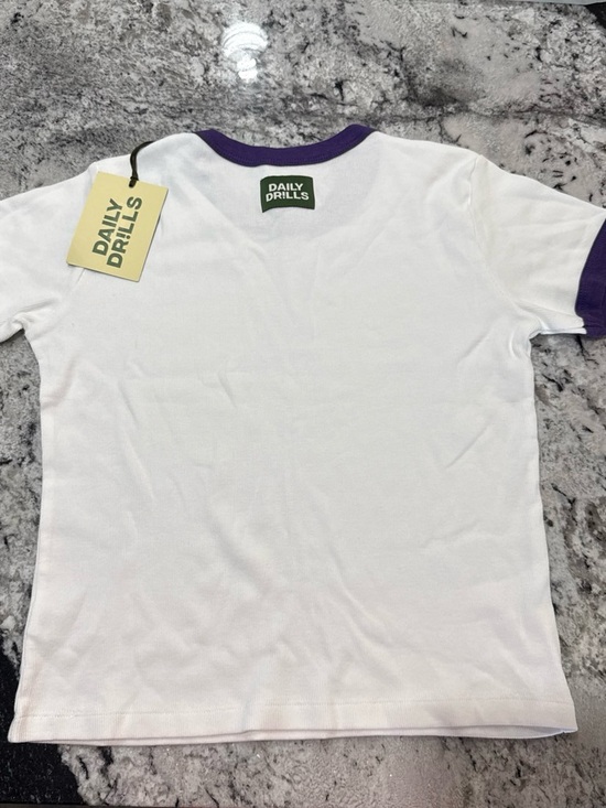 Daily Drills Tops - Daily Drills White Tee with Purple Trim - Kids Short Sleeve Ringer
